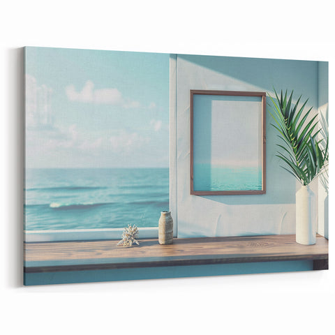 Minimalist Ocean View Window Wall Art - Calm Seascape Canvas Prints