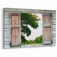 Scenic Architectural Window Wall Art – Vintage Wooden Frame Canvas Print