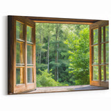 Serene Forest View Through Rustic Window – Scenic Canvas Art Print