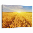 Fields Panorama Wall Decor - Golden Wheat Field at Sunrise Canvas Art
