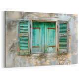 Vintage Shuttered Window Wall Art – Rustic Architectural Canvas Print