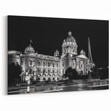 Illuminated Grand Palace at Night Black and White Wall Art