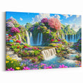 Vibrant Waterfall Garden Wall Art - Lush Garden Landscape Canvas Print