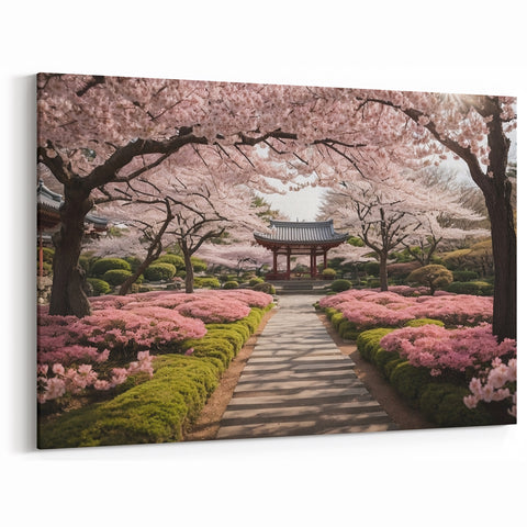 Serene Cherry Blossom Garden Wall Art - Elegant Garden Canvas Print