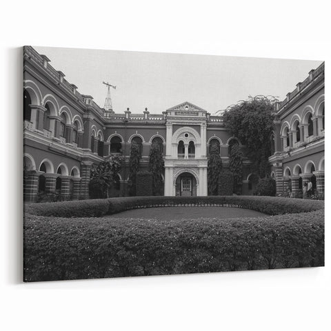 Timeless Black and White Historical Palace Courtyard Art