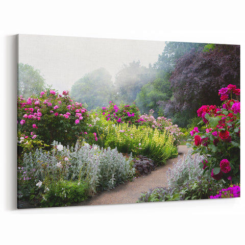 Charming English Garden Wall Art - Lush Flower Garden Canvas Print