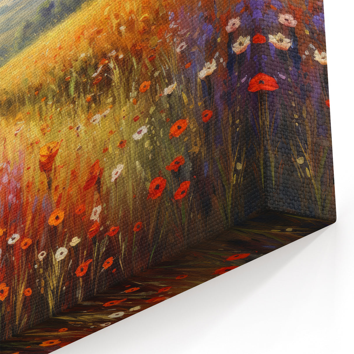 Golden Meadow Landscape Wall Art - Vibrant Wildflower Canvas Print