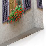 Charming Double Window with Flowers – Vintage Architectural Wall Art