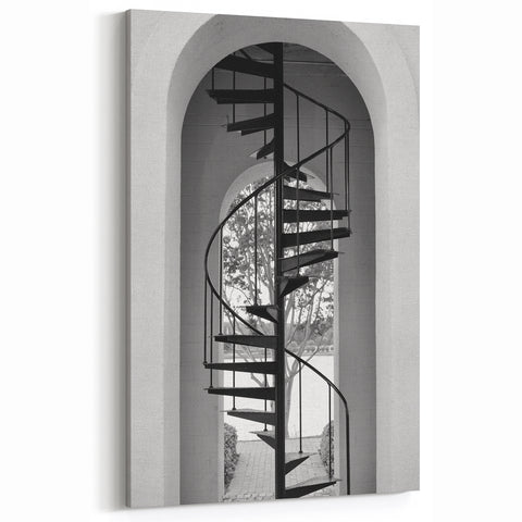 Minimalist Spiral Staircase Photography - Black and White Wall Art