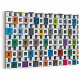 Colorful Urban Window Grid – Modern Architectural Canvas Wall Art