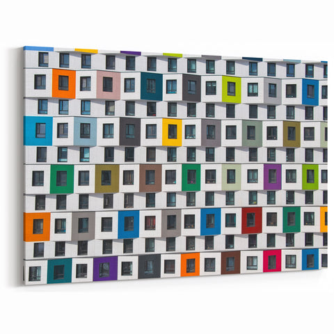 Colorful Urban Window Grid – Modern Architectural Canvas Wall Art