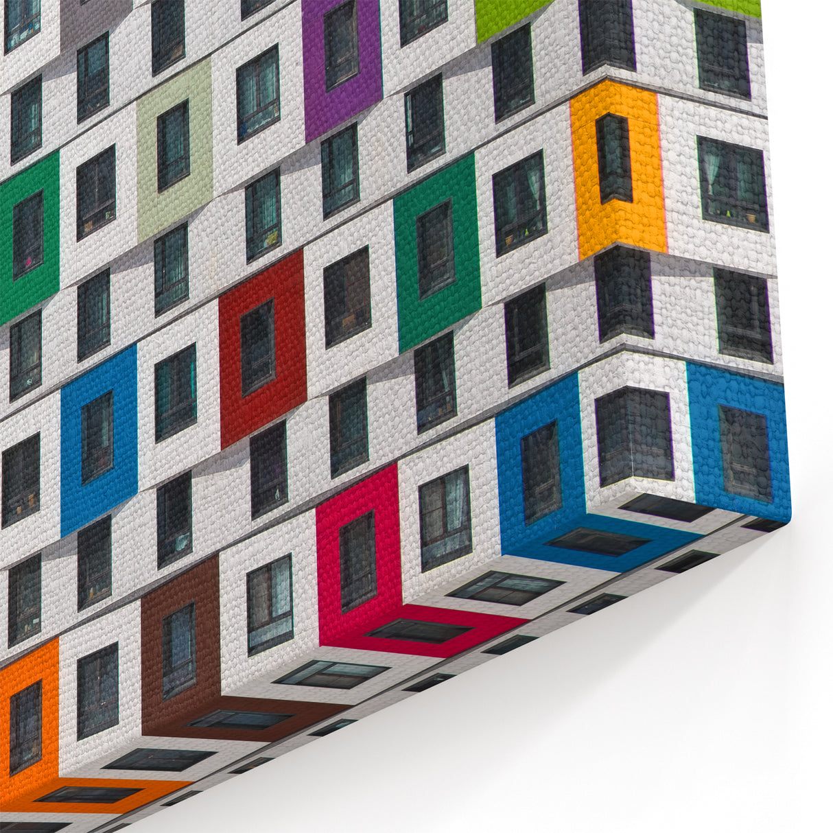 Colorful Urban Window Grid – Modern Architectural Canvas Wall Art