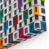 Colorful Urban Window Grid – Modern Architectural Canvas Wall Art