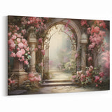 Romantic Garden Gate Wall Art - Elegant Floral Landscape Canvas Print