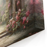 Romantic Garden Gate Wall Art - Elegant Floral Landscape Canvas Print