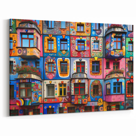 Vibrant Mosaic Window Wall Art – Colorful Architectural Canvas Print