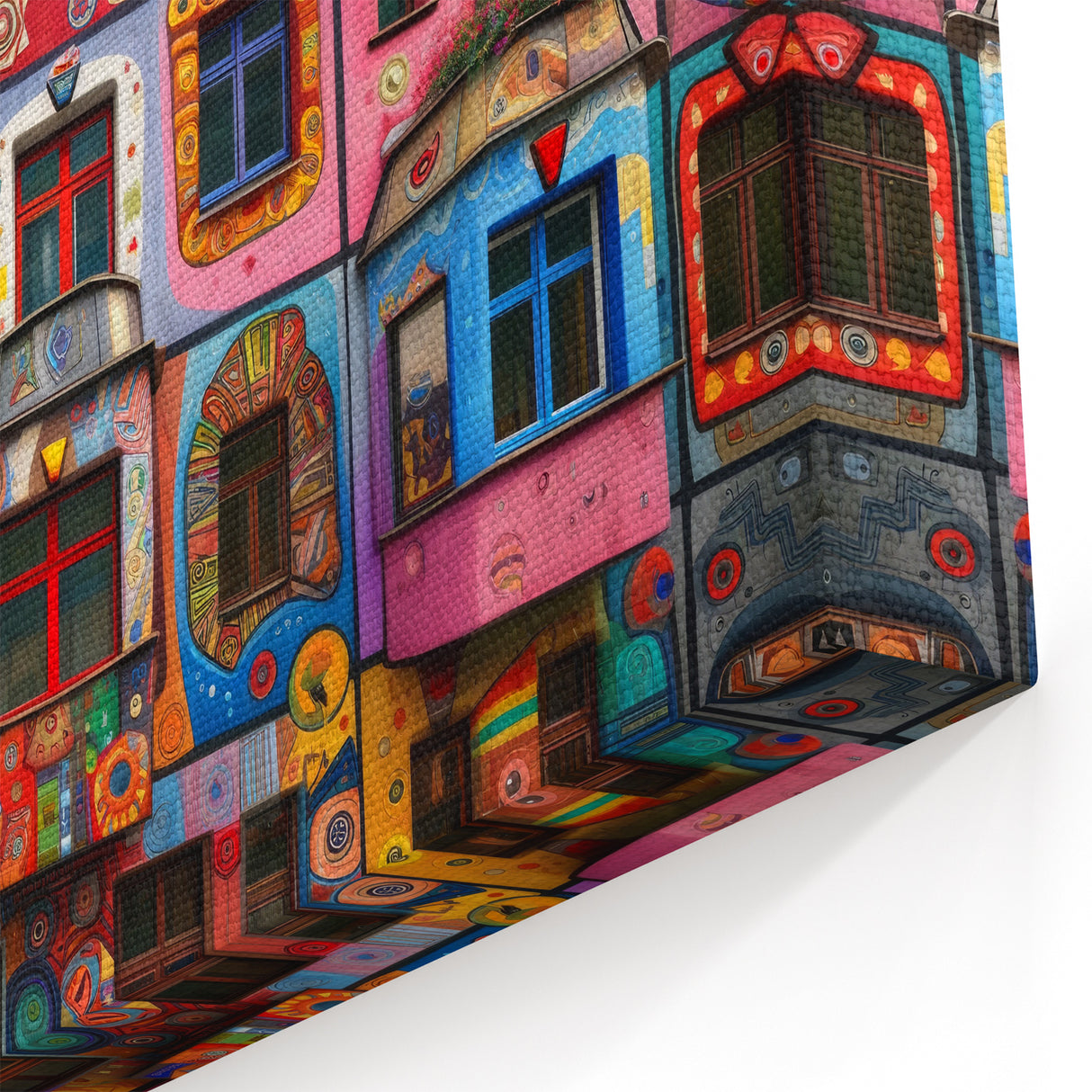 Vibrant Mosaic Window Wall Art – Colorful Architectural Canvas Print