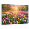 Sunrise Tulip Field Wall Art - Vibrant Floral Landscape Canvas Print