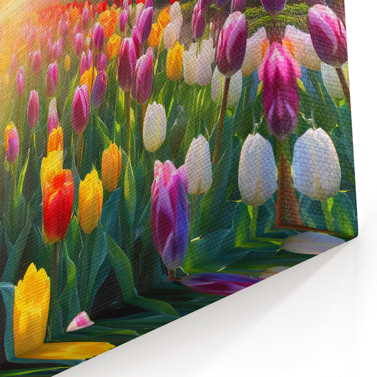 Sunrise Tulip Field Wall Art - Vibrant Floral Landscape Canvas Print