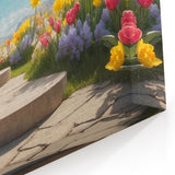 Sunny Garden Path Wall Art - Vibrant Floral Landscape Canvas Print