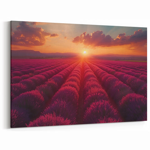 Sunset Lavender Field Wall Art - Vibrant Floral Landscape Canvas Print