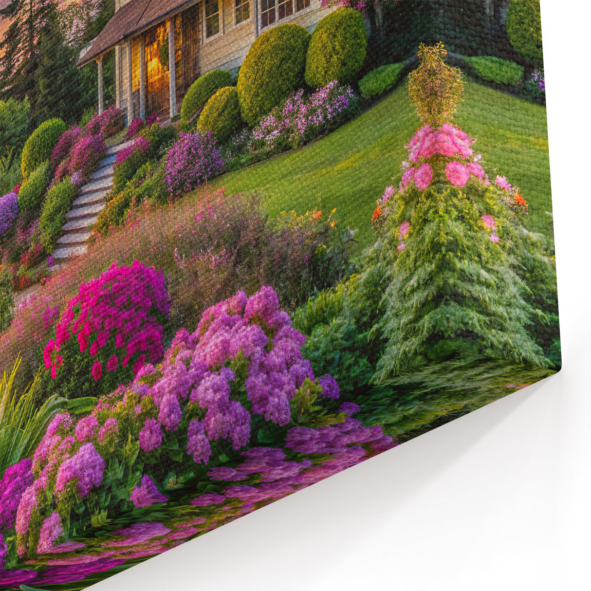 Lakeside Garden Sunset Wall Art - Tranquil Landscape Canvas Print