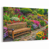 Garden Landscape Art with Bench - Vibrant Floral Canvas Prints