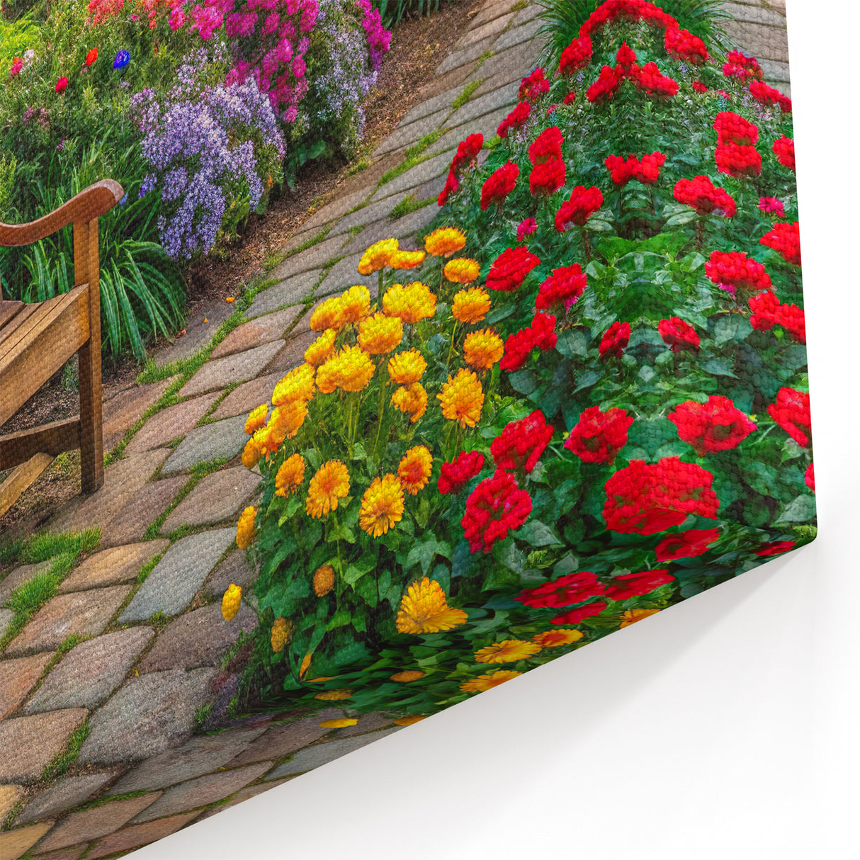 Garden Landscape Art with Bench - Vibrant Floral Canvas Prints