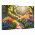 Sunlit Garden Pathway Art - Vibrant Floral Landscape Canvas Print