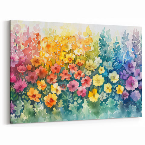 Colorful Floral Spectrum Art - Watercolor Garden Landscape Canvas