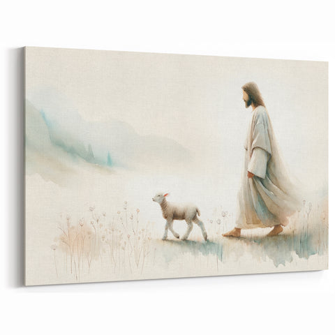 Shepherd and Lamb Wall Art - Serene Farm Animal Canvas Print