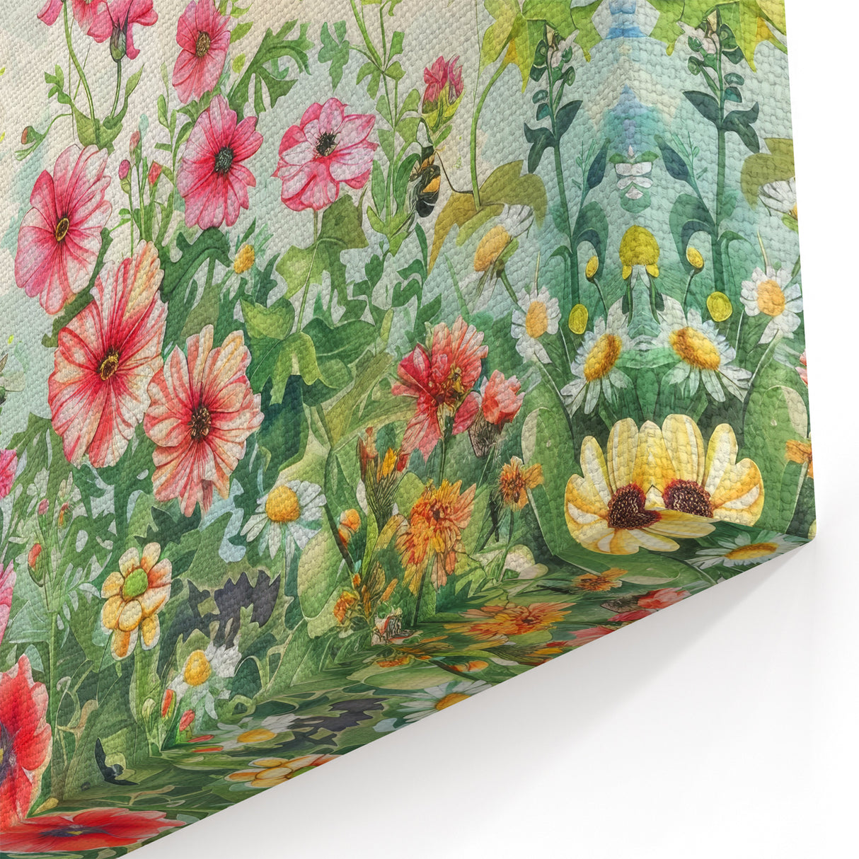 Bee and Floral Garden Art - Delicate Wildflower Canvas Wall Decor