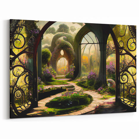 Enchanted Garden Gateway Art - Mystical Landscape Canvas Print