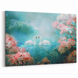 Romantic Swan Lake Art - Enchanting Floral Landscape Canvas Print