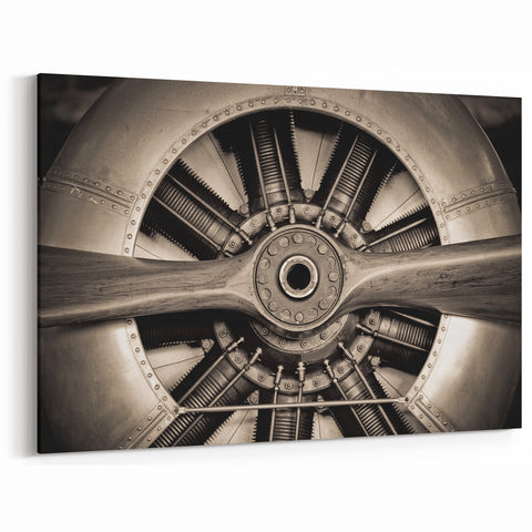 Vintage Aircraft Art: Close-Up of Classic Propeller Engine on Canvas