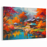 Autumn Serenity Temple Art - Vibrant Japanese Garden Canvas Print