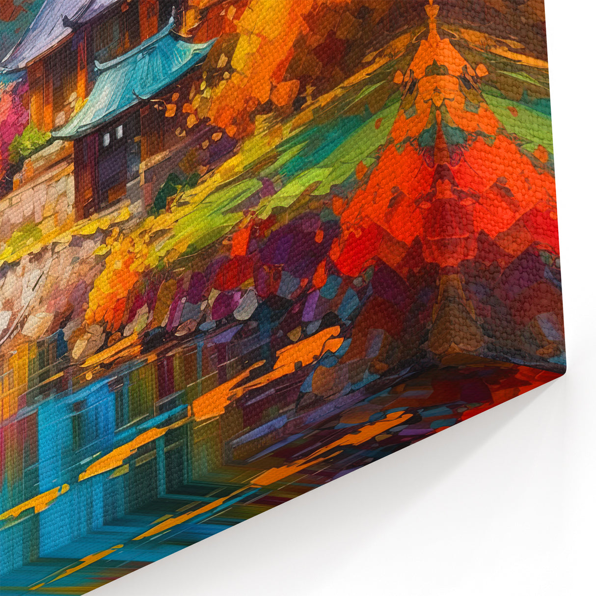 Autumn Serenity Temple Art - Vibrant Japanese Garden Canvas Print