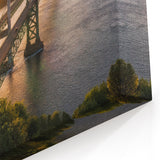 Sunlit Suspension Bridge Wall Art - Warm Landscape Canvas Prints