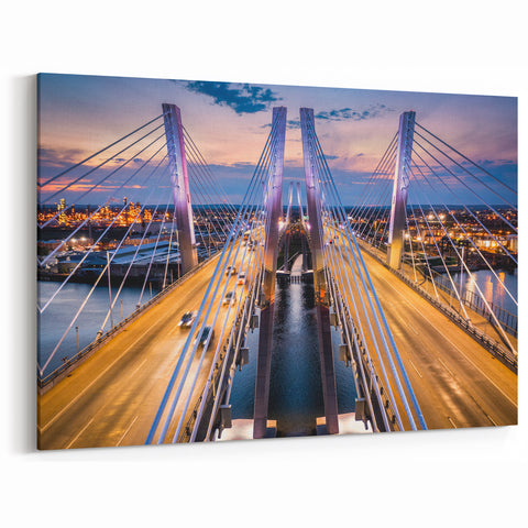 Modern Cable-Stayed Bridge Wall Art - Urban Nightscape Canvas Prints