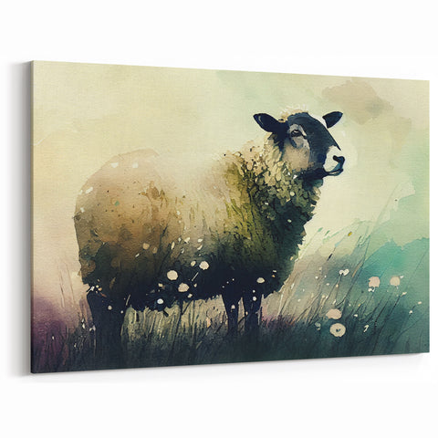 Watercolor Sheep Wall Art - Serene Farm Animal Canvas Print