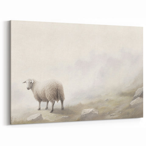 Ethereal Sheep Wall Art - Misty Pasture Canvas Print