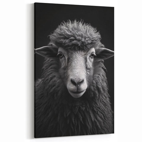 Dramatic Sheep Wall Art - Black and White Farm Animal Canvas Print
