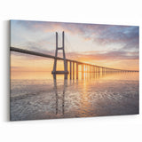Golden Sunrise Bridge Reflection - Warm Scenic Bridge Wall Art Print