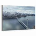 Snowy Mountain Bridge - Majestic Winter Scenic Bridge Wall Art Print