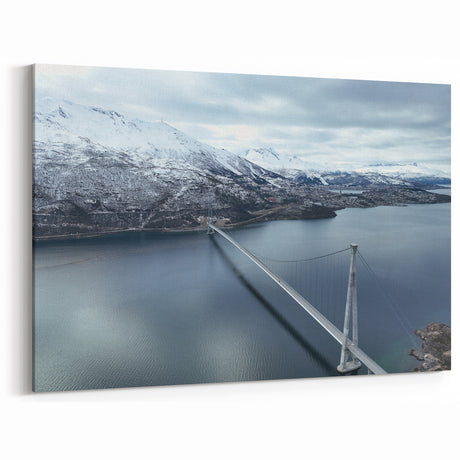 Snowy Mountain Bridge - Majestic Winter Scenic Bridge Wall Art Print