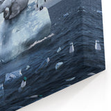 Thought-Provoking Glacier Art - Polar Bear and Penguins Environmental Canvas