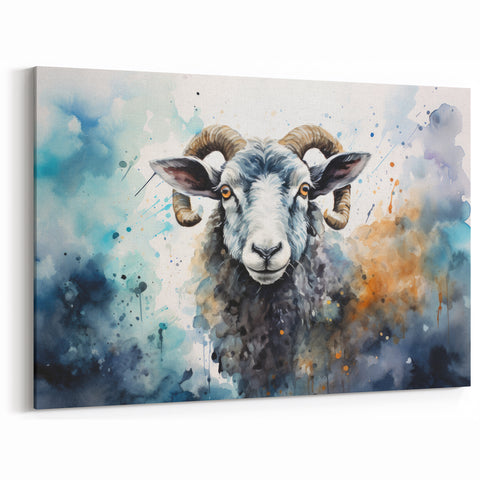 Vibrant Sheep Wall Art - Colorful Watercolor Ram Canvas Print
