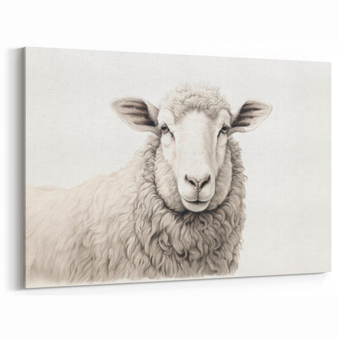 Classic Sheep Portrait Wall Art - Detailed Farm Animal Canvas Print