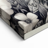 Floral Sheep Wall Art - Detailed Black and White Farm Animal Canvas Print