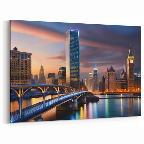 London Skyline at Dusk - Vibrant Cityscape Wall Art | Nighttime Decor